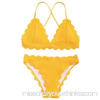 ZAFUL Women's Scalloped Triangle Bikini Set Swimsuit Two Piece Swimwear Yellow B07C4QQ7KT
